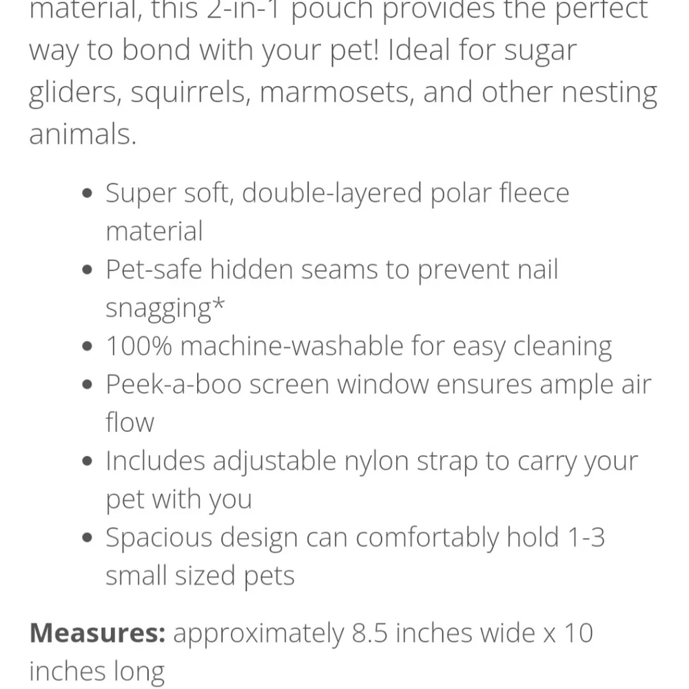 BRAND NEW Exotic Nutrition Small Animal Grey Tear Drop Carry Pouch with strap